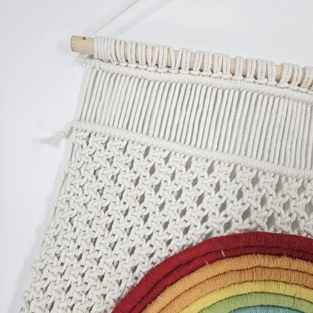 Mittal International Panipat White Macrame Rainbow Wall Hanging Decor